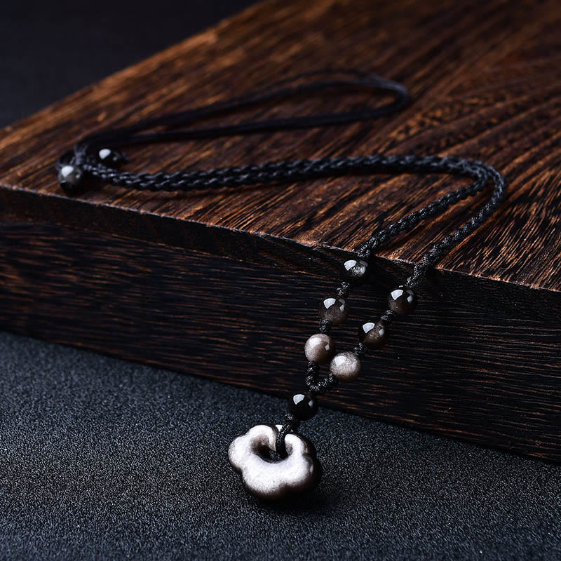 Nimara Ritual Natural Silver Sheen Obsidian Auspicious Clouds Protection Soothing Necklace Pendant