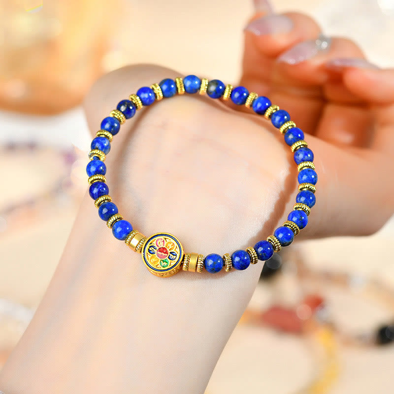 Nimara Ritual Natural Lazurite Om Mani Padme Hum Bead Balance Bracelet