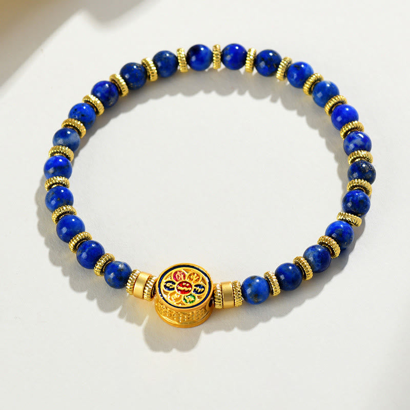 Nimara Ritual Natural Lazurite Om Mani Padme Hum Bead Balance Bracelet