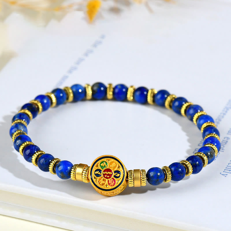 Nimara Ritual Natural Lazurite Om Mani Padme Hum Bead Balance Bracelet