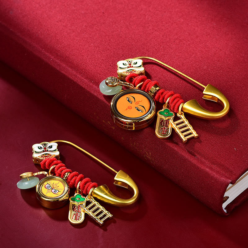 Nimara Ritual Tibetan Dancing Lion Jade Peace Buckle Fu Character Safe And Well Copper Luck Brooch