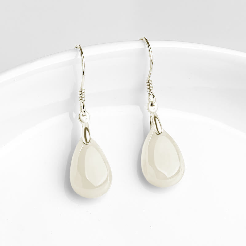 Nimara Ritual 925 Sterling Silver Jade Water Drop Pattern Luck Prosperity Dangle Earrings
