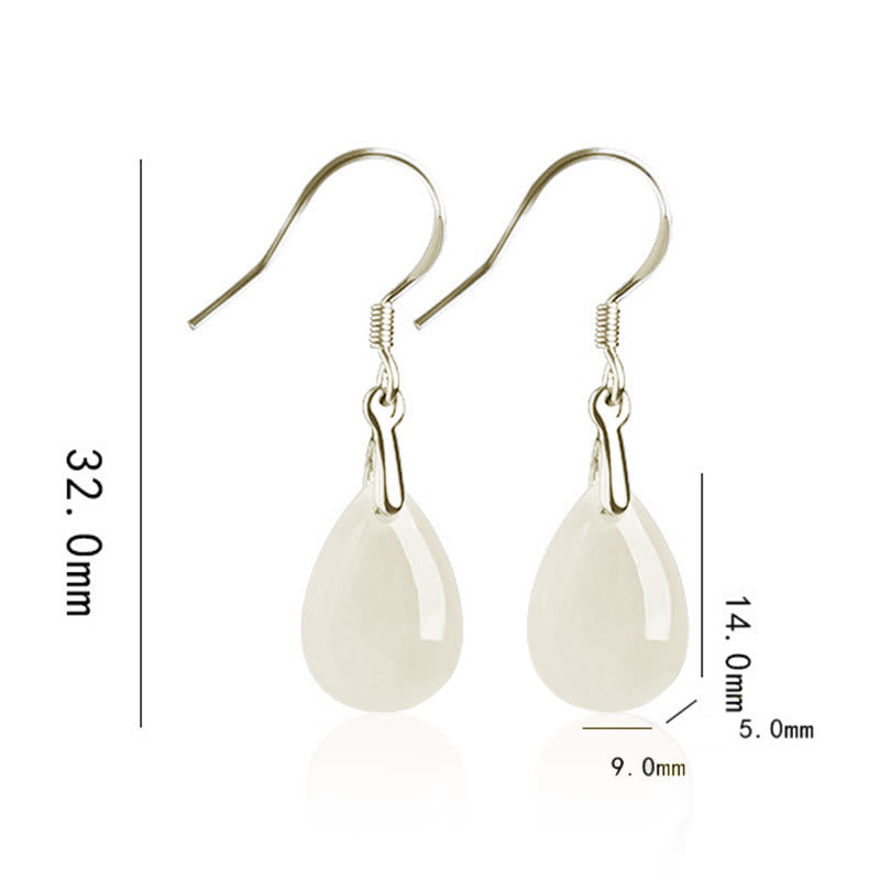 Nimara Ritual 925 Sterling Silver Jade Water Drop Pattern Luck Prosperity Dangle Earrings