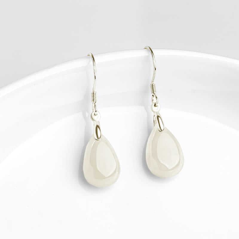 Nimara Ritual 925 Sterling Silver Jade Water Drop Pattern Luck Prosperity Dangle Earrings