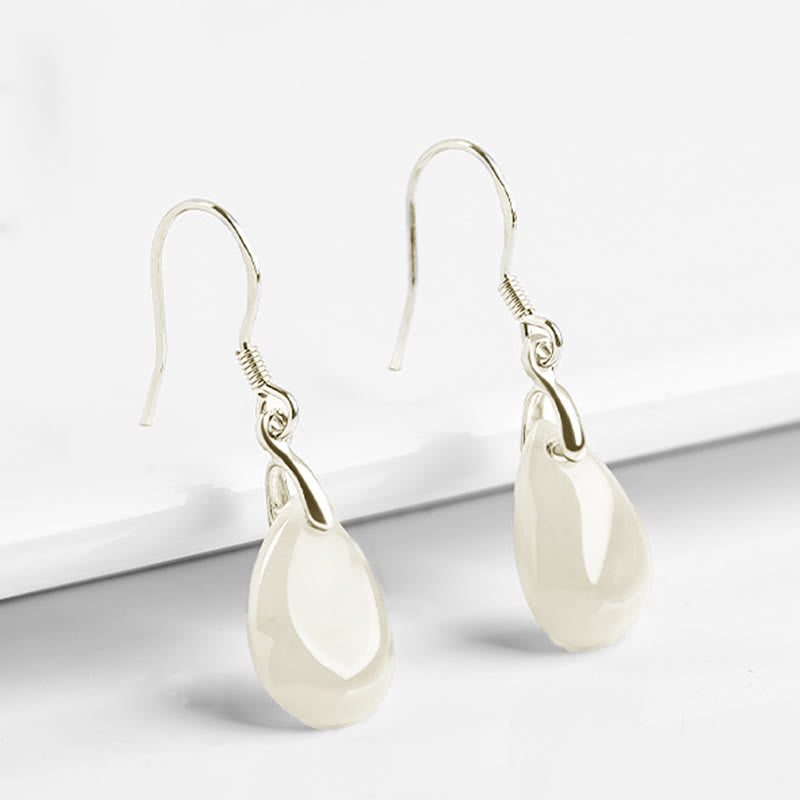 Nimara Ritual 925 Sterling Silver Jade Water Drop Pattern Luck Prosperity Dangle Earrings