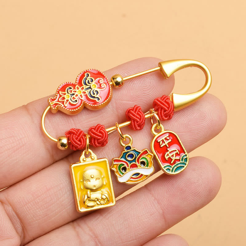 Nimara Ritual Gourd Dancing Lion Fu Character Safe And Well Blessing Brooch