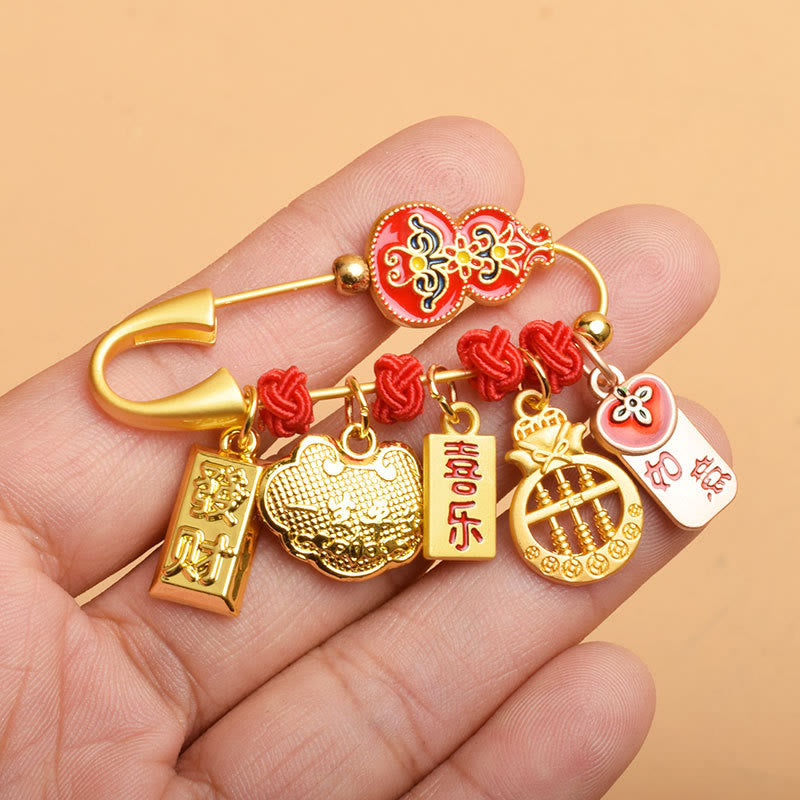 Nimara Ritual Gourd Dancing Lion Fu Character Safe And Well Blessing Brooch