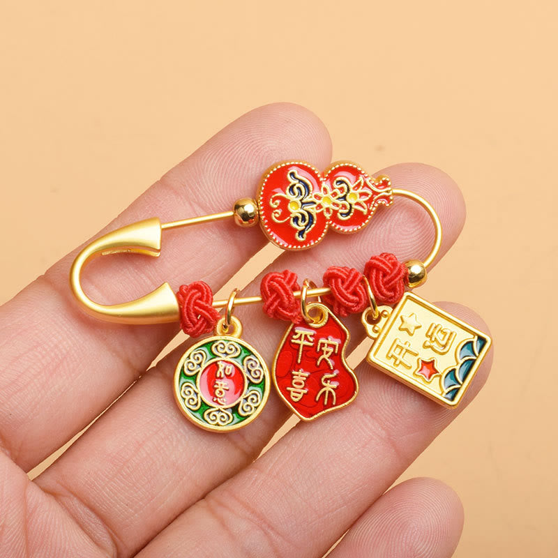 Nimara Ritual Gourd Dancing Lion Fu Character Safe And Well Blessing Brooch