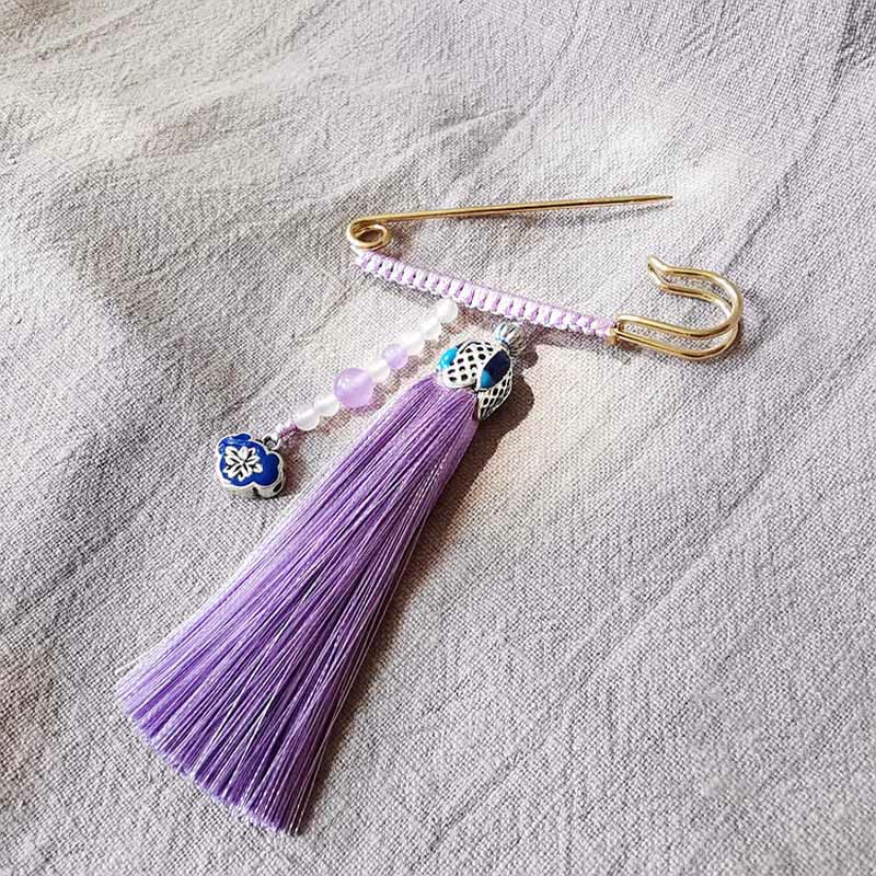 Nimara Ritual Vintage Chalcedony Beads Tassels Positive Brooch