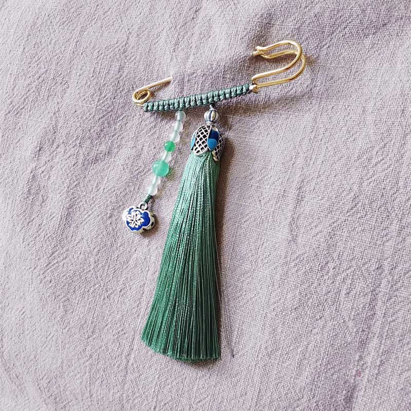 Nimara Ritual Vintage Chalcedony Beads Tassels Positive Brooch