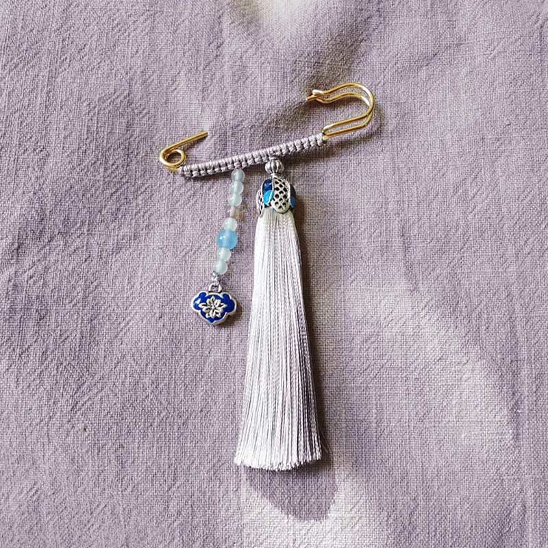 Nimara Ritual Vintage Chalcedony Beads Tassels Positive Brooch