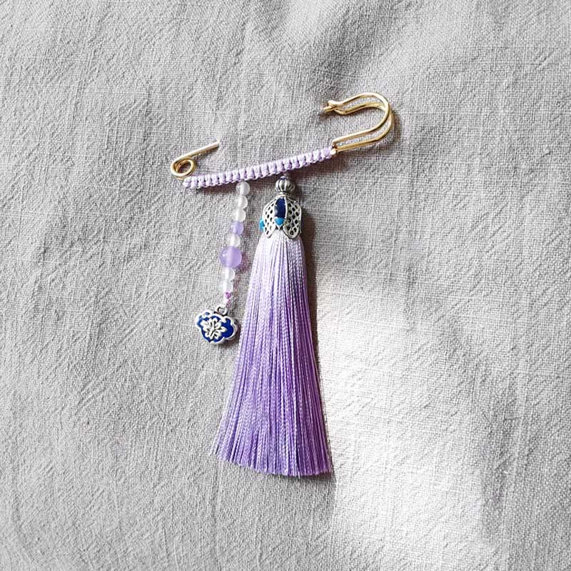 Nimara Ritual Vintage Chalcedony Beads Tassels Positive Brooch