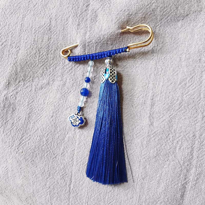 Nimara Ritual Vintage Chalcedony Beads Tassels Positive Brooch