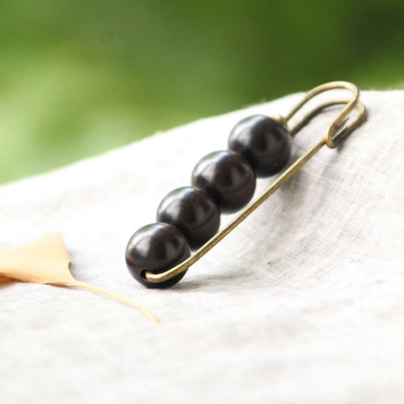 Nimara Ritual Vintage Sandalwood Agathis Alba Ebony Wood Peltogyne Beads Healing Brooch