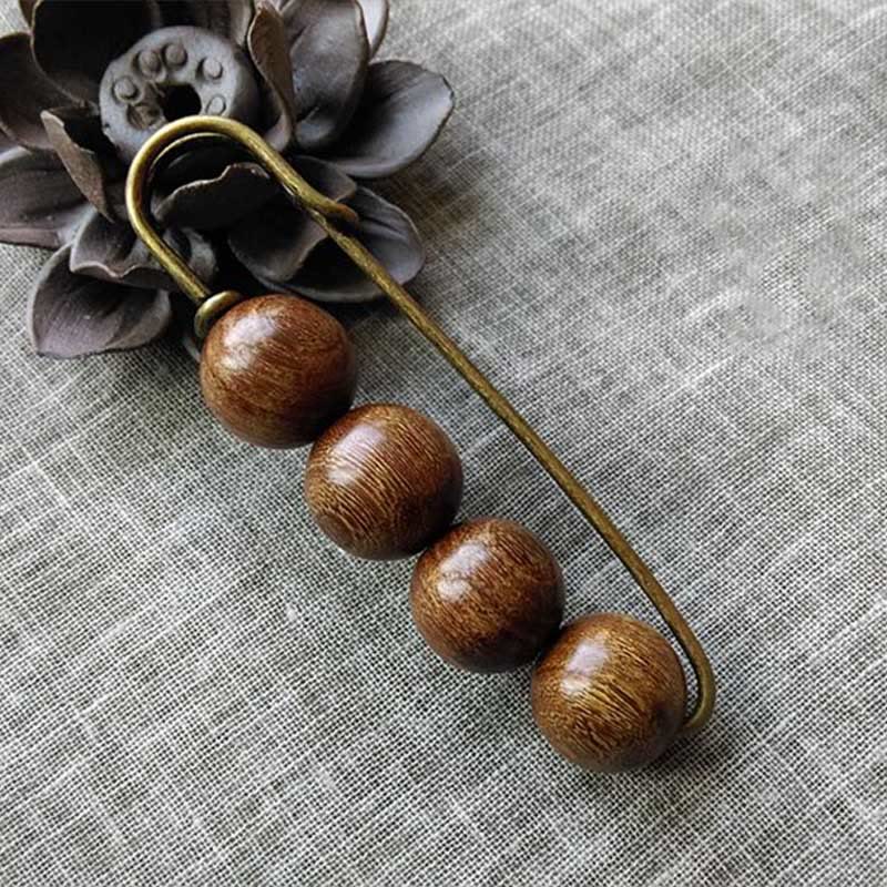 Nimara Ritual Vintage Sandalwood Agathis Alba Ebony Wood Peltogyne Beads Healing Brooch