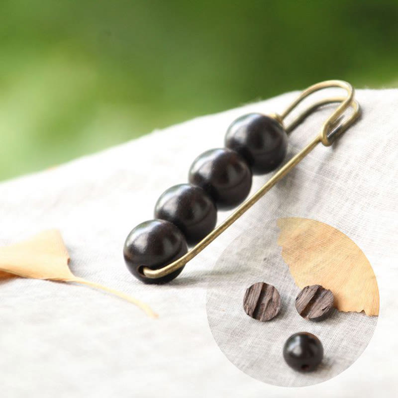 Nimara Ritual Vintage Sandalwood Agathis Alba Ebony Wood Peltogyne Beads Healing Brooch