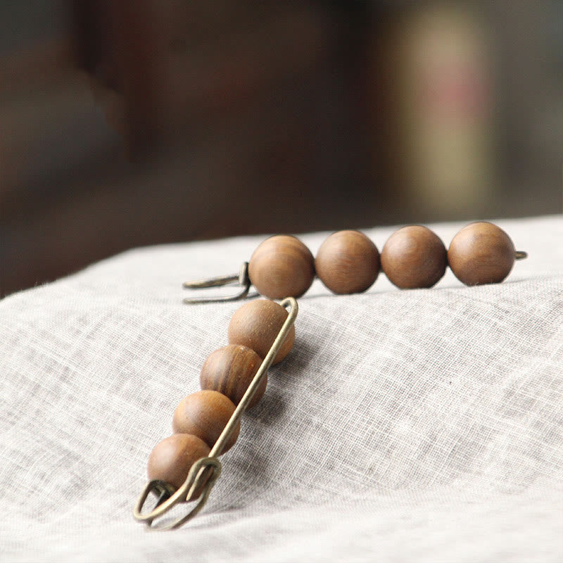 Nimara Ritual Vintage Sandalwood Agathis Alba Ebony Wood Peltogyne Beads Healing Brooch