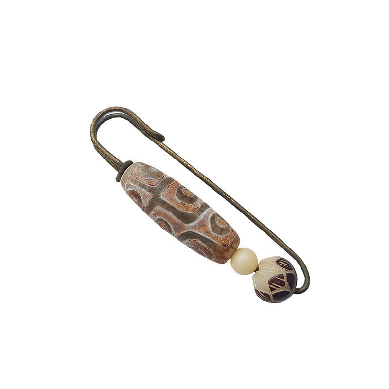 Nimara Ritual Nine-Eye Dzi Bead Bodhi Seed Lotus Protection Brooch
