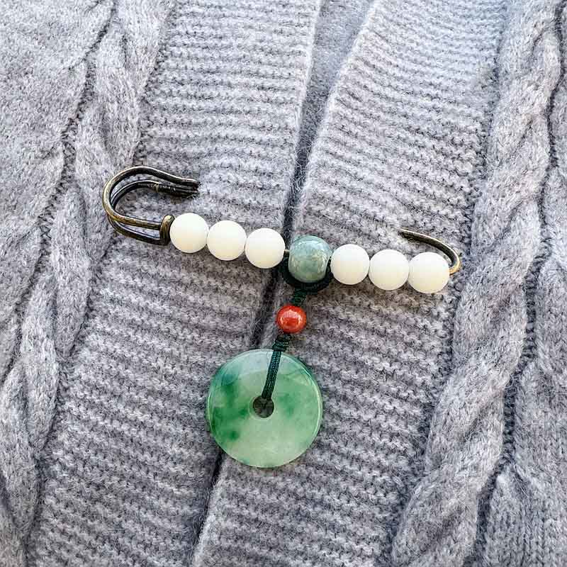 Nimara Ritual Bodhi Seed Jade Peace Buckle Luck Brooch