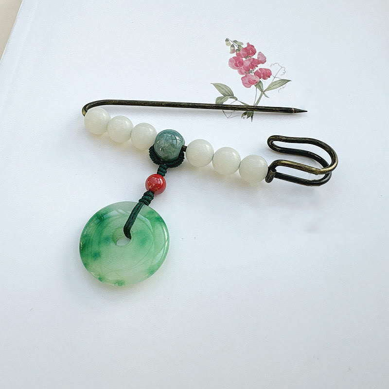 Nimara Ritual Bodhi Seed Jade Peace Buckle Luck Brooch