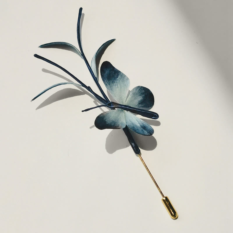 Nimara Ritual Handmade Velvet Flower Mulberry Silk Butterfly Brooch Hairpin