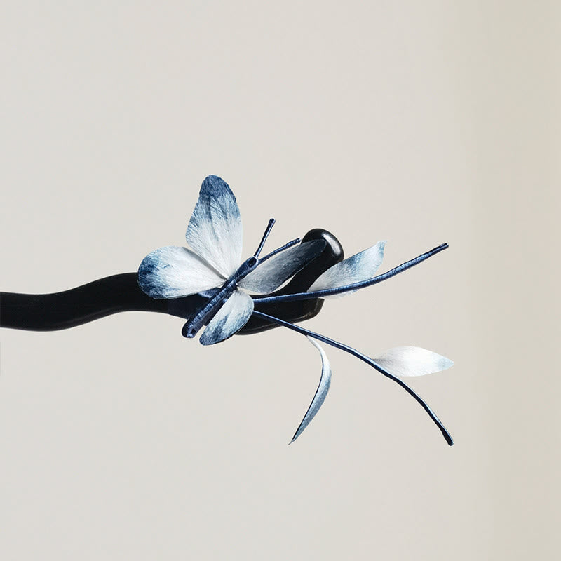 Nimara Ritual Handmade Velvet Flower Mulberry Silk Butterfly Brooch Hairpin