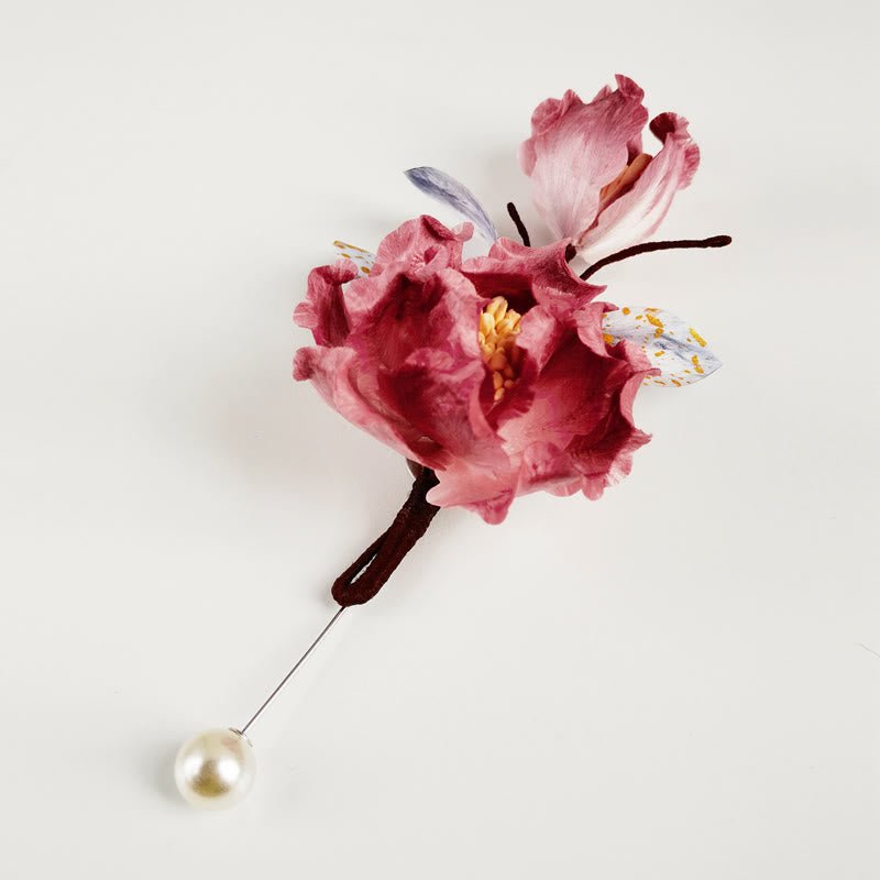 Nimara Ritual Handmade Velvet Flower Mulberry Silk Red Flower Brooch