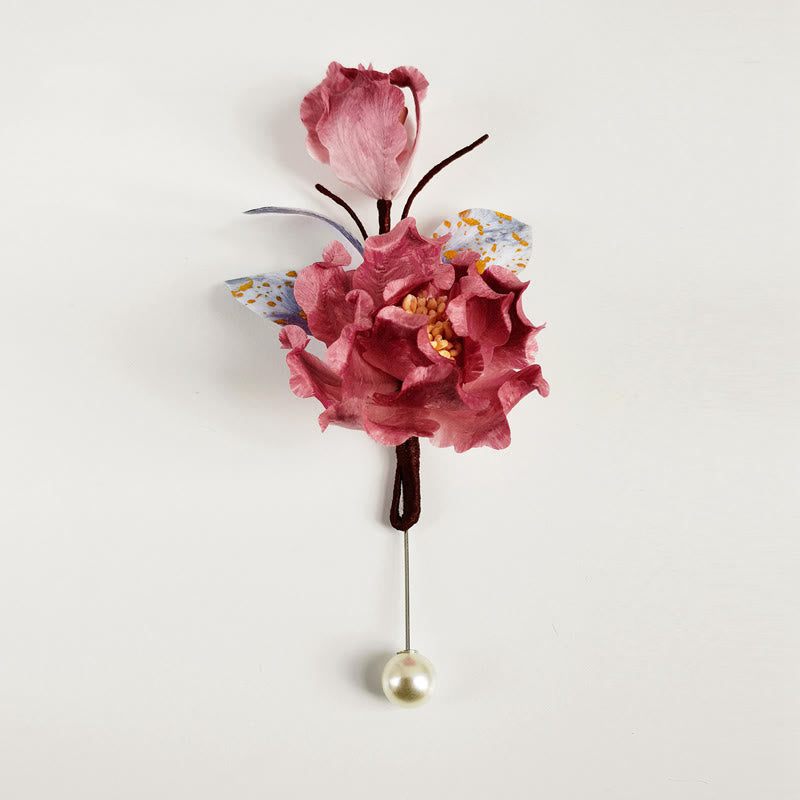 Nimara Ritual Handmade Velvet Flower Mulberry Silk Red Flower Brooch
