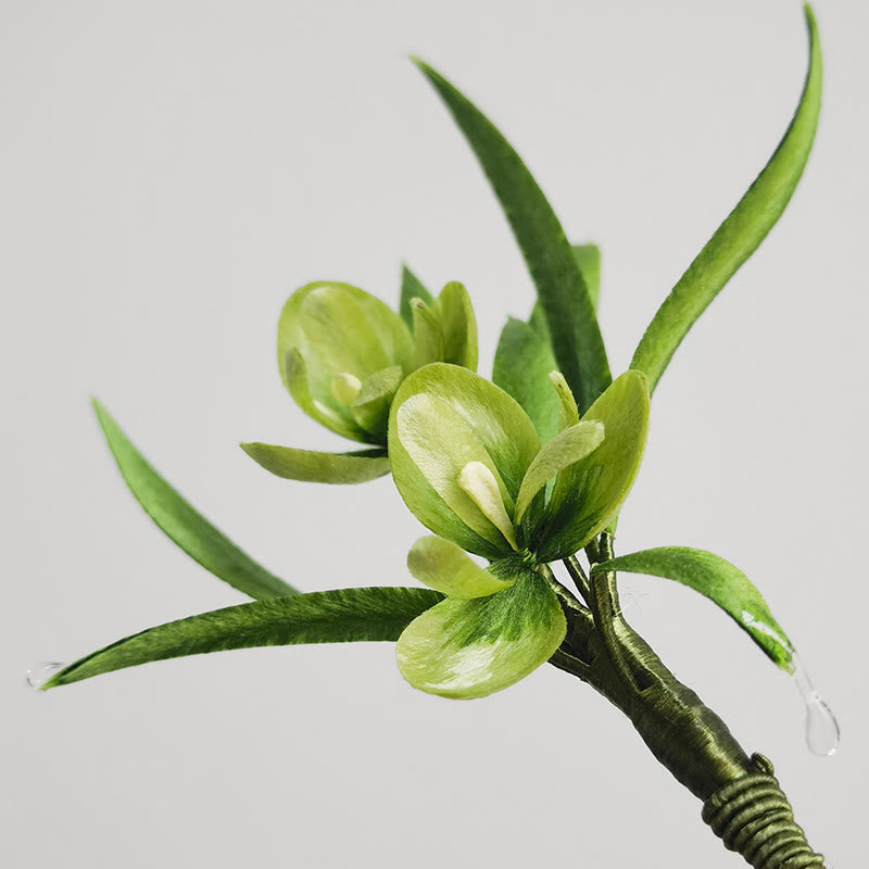 Nimara Ritual Handmade Velvet Flower Mulberry Silk Green Flowers Leaves Brooch Hairpin