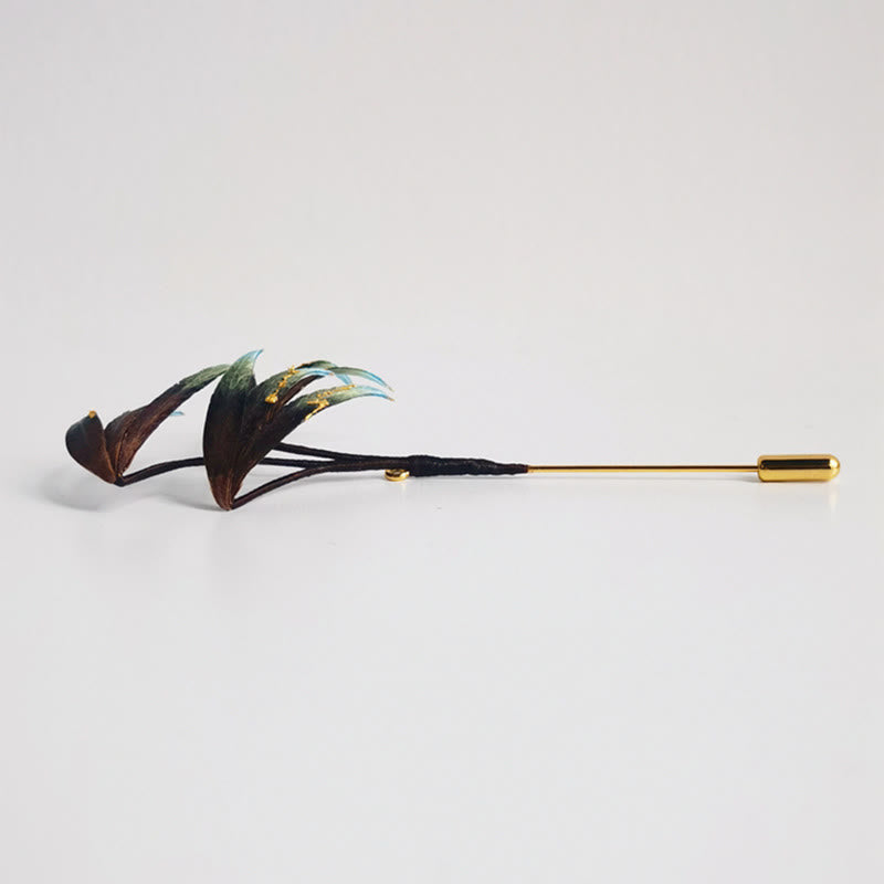Nimara Ritual Handmade Velvet Flower Mulberry Silk Green Bamboo Leaves Brooch