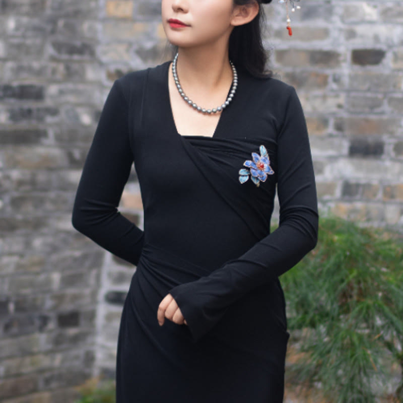 Nimara Ritual Handmade Yangzhou Velvet Flower Mulberry Silk Blue Flowers Brooch