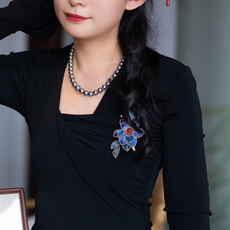 Nimara Ritual Handmade Yangzhou Velvet Flower Mulberry Silk Blue Flowers Brooch