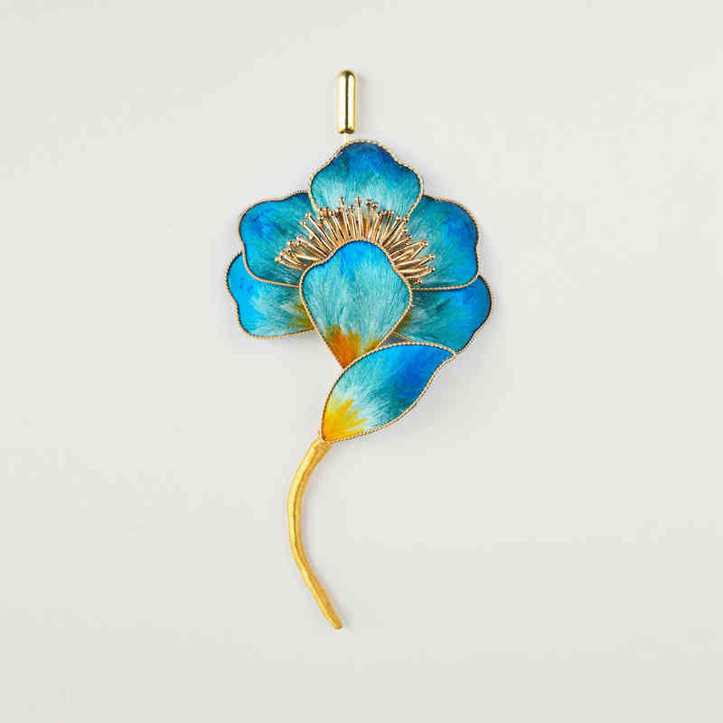 Nimara Ritual Handmade Velvet Flower Mulberry Silk Blue Flower Brooch