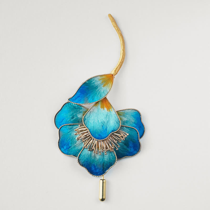 Nimara Ritual Handmade Velvet Flower Mulberry Silk Blue Flower Brooch