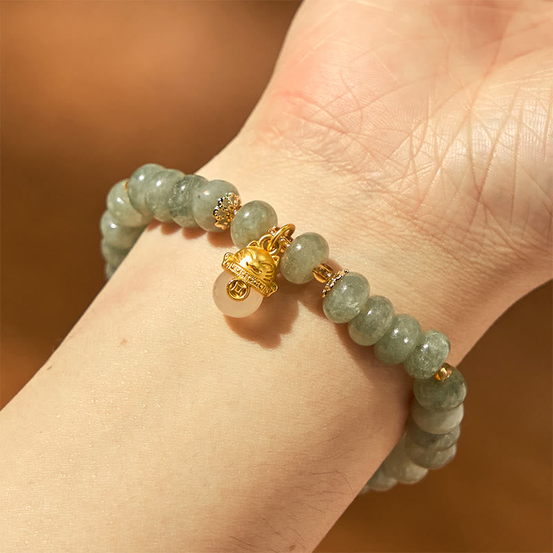 Nimara Ritual Strawberry Quartz Cyan Jade Lucky Cat Beads Healing Bracelet