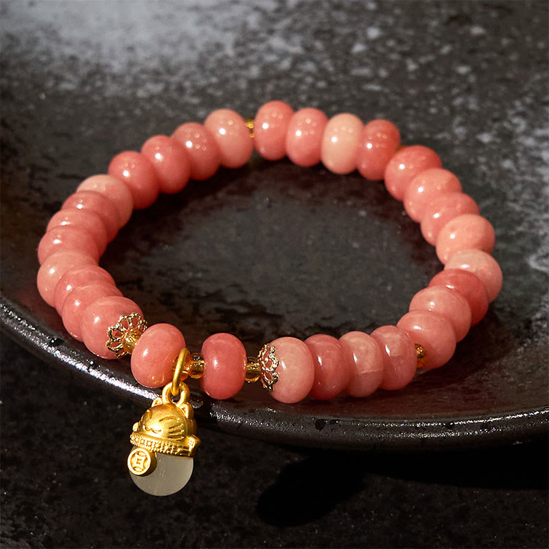 Nimara Ritual Strawberry Quartz Cyan Jade Lucky Cat Beads Healing Bracelet