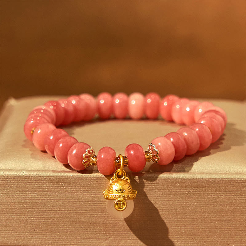 Nimara Ritual Strawberry Quartz Cyan Jade Lucky Cat Beads Healing Bracelet