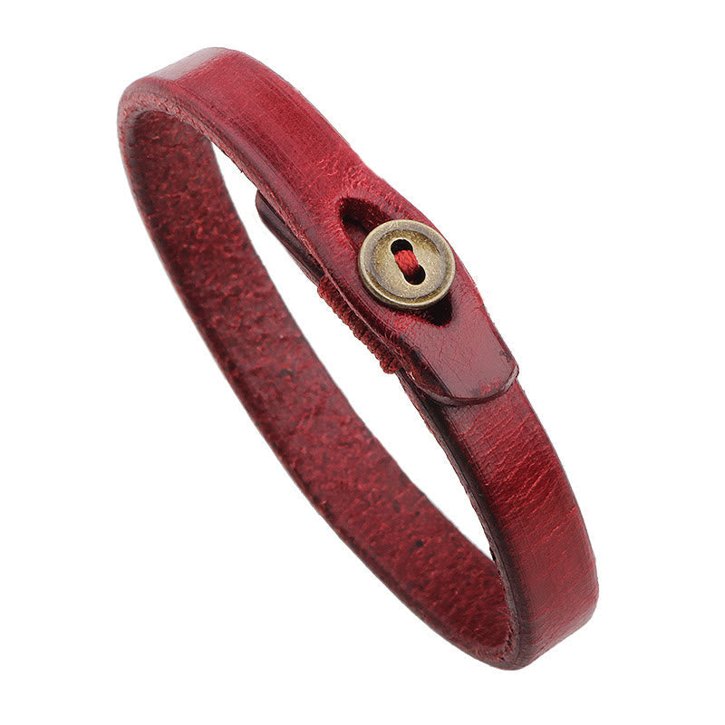 Nimara Ritual Vintage Plain Leather Button Buckle Confidence Bracelet