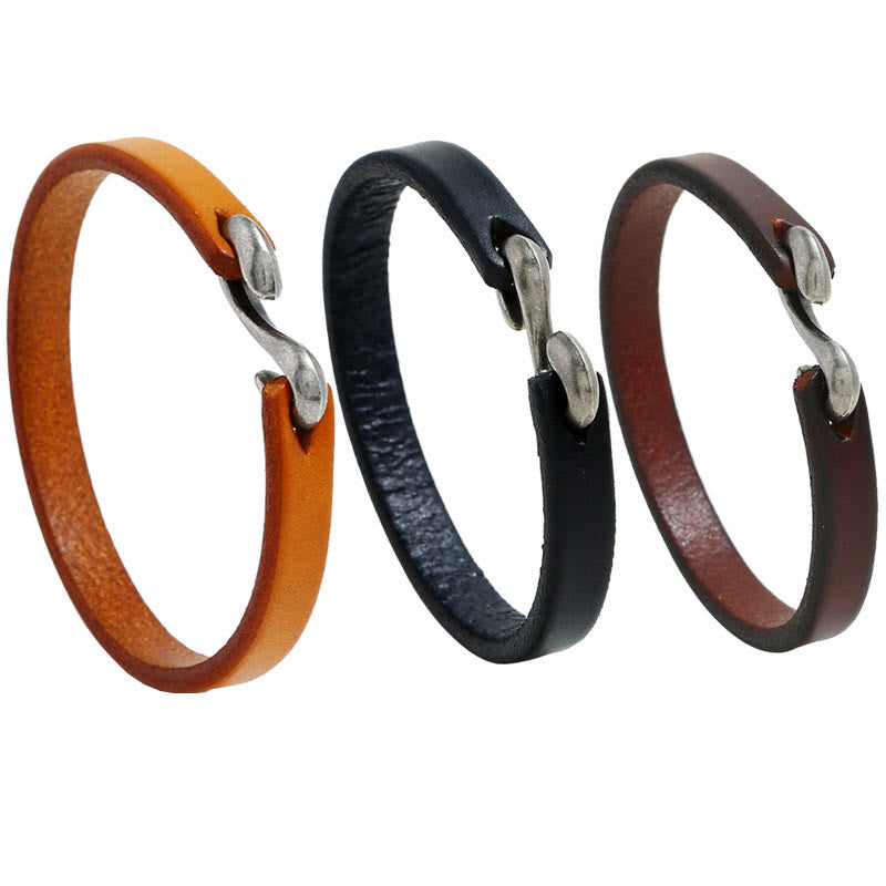 Nimara Ritual Vintage Leather Plain Strength Buckle Bracelet