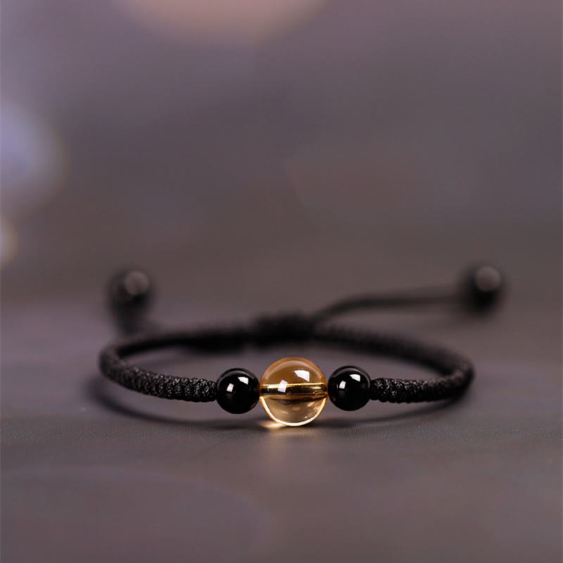 Nimara Ritual Handcrafted Citrine Black Obsidian Bead King Kong Knot Peace Knot Luck Rope Bracelet
