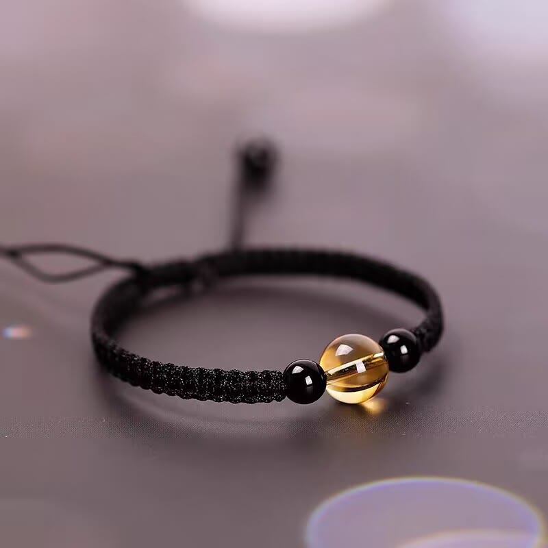 Nimara Ritual Handcrafted Citrine Black Obsidian Bead King Kong Knot Peace Knot Luck Rope Bracelet