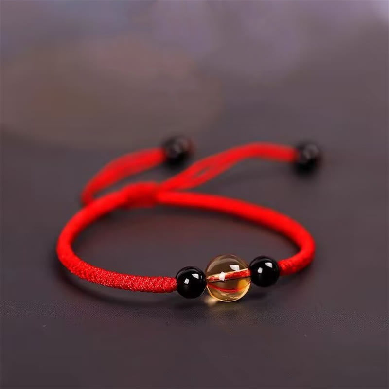 Nimara Ritual Handcrafted Citrine Black Obsidian Bead King Kong Knot Peace Knot Luck Rope Bracelet