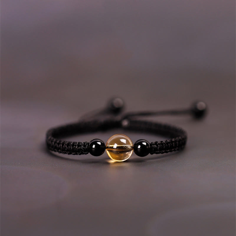 Nimara Ritual Handcrafted Citrine Black Obsidian Bead King Kong Knot Peace Knot Luck Rope Bracelet