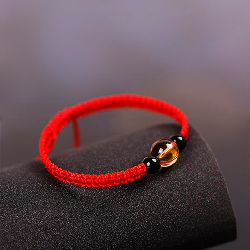 Nimara Ritual Handcrafted Citrine Black Obsidian Bead King Kong Knot Peace Knot Luck Rope Bracelet