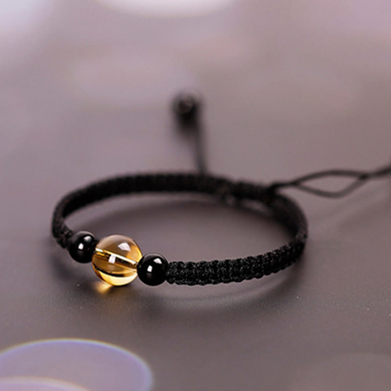 Nimara Ritual Handcrafted Citrine Black Obsidian Bead King Kong Knot Peace Knot Luck Rope Bracelet