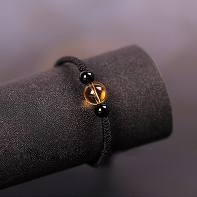 Nimara Ritual Handcrafted Citrine Black Obsidian Bead King Kong Knot Peace Knot Luck Rope Bracelet