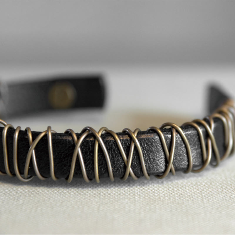 Nimara Ritual Vintage Leather Copper Brass Wire Wrap Balance Bracelet