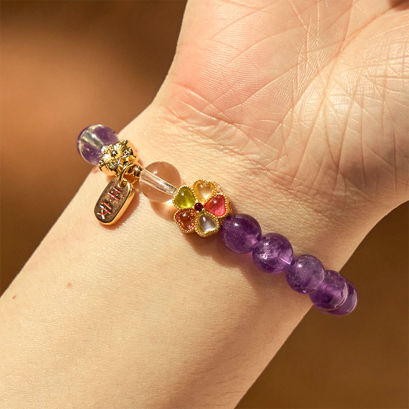 Nimara Ritual Natural Amethyst White Crystal Flower Healing Safe And Well Charm Bracelet