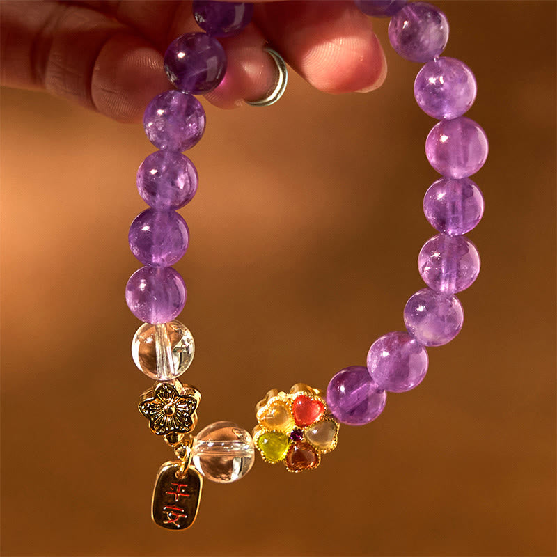 Nimara Ritual Natural Amethyst White Crystal Flower Healing Safe And Well Charm Bracelet
