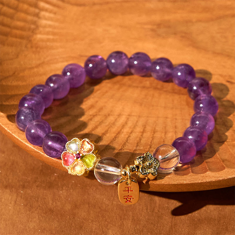 Nimara Ritual Natural Amethyst White Crystal Flower Healing Safe And Well Charm Bracelet